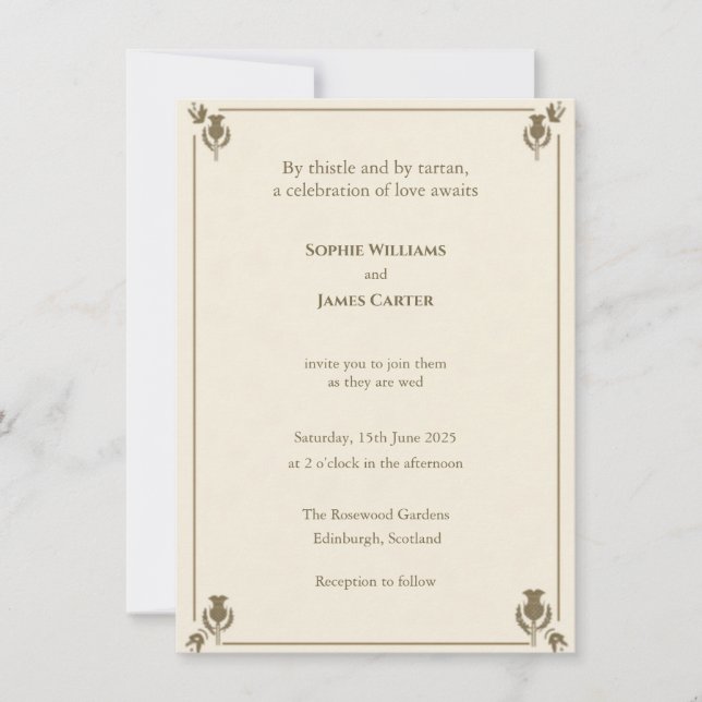 Convite de Casamento Botânico Cardo Sage Marfim (Frente)