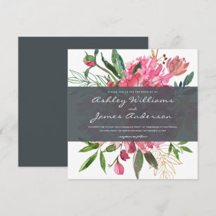Convite De Casamento Botânico Chic Floral   Quadr