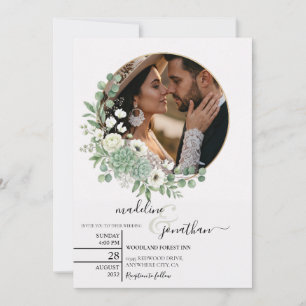 Convite de Casamento Botânico com Foto Dourada