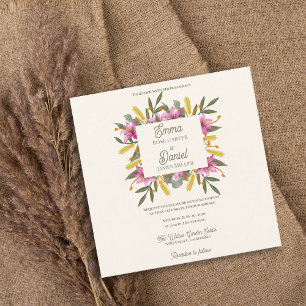 Convite de Casamento Botânico com Lírio Rosa Român