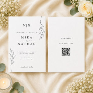 Convite de Casamento Botânico com Monograma & QR