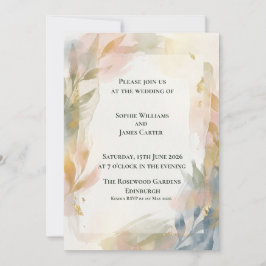 Convite de Casamento Botânico com Pincelada Pastel