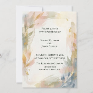 Convite de Casamento Botânico com Pincelada Pastel