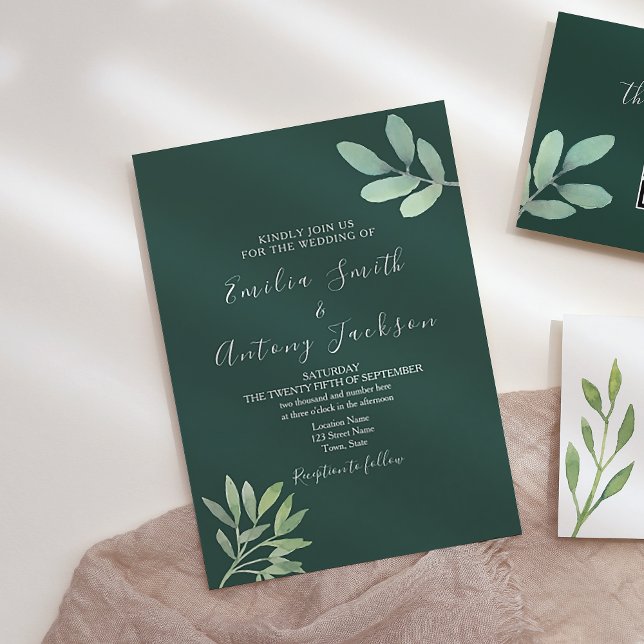 Convite de Casamento Botânico com Verde Esmeralda (Criador carregado)