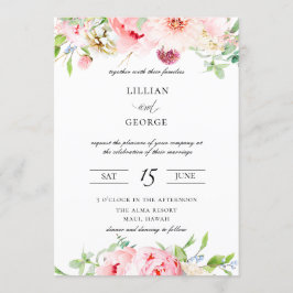 Convite De Casamento Botânico Cor-de-Rosa Espelhad