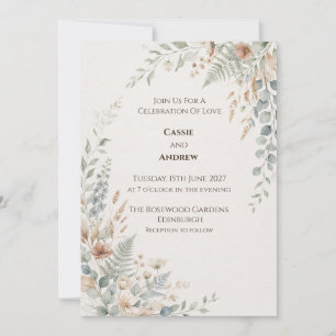 Convite de Casamento Botânico Coral Azul