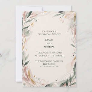 Convite de Casamento Botânico Coral Blush
