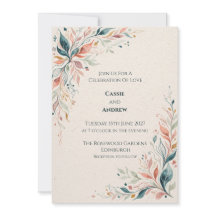 Convite de Casamento Botânico Coral Teal