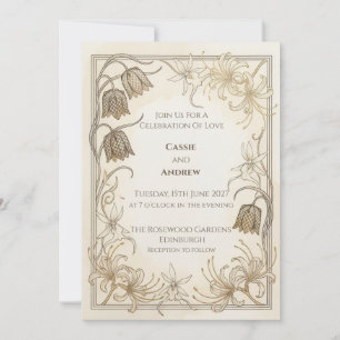 Convite de Casamento Botânico Cream Gold