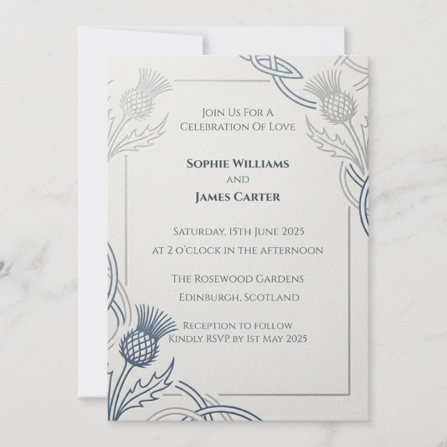 Convite de Casamento Botânico Creme Preto (Frente)