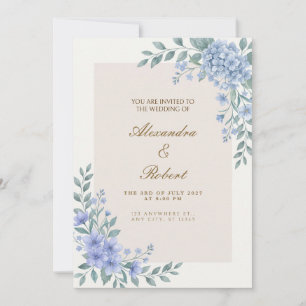 Convite de Casamento Botânico de Hortênsia Azul Em
