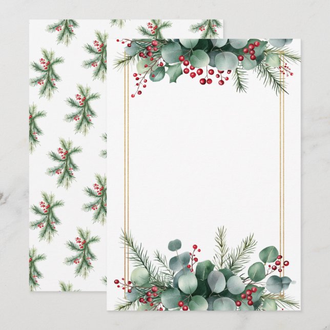 Convite de Casamento Botânico de Inverno Elegante (Frente/Verso)