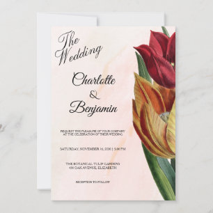 Convite de Casamento Botânico de Mármore Rosa Eleg