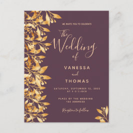 Convite de casamento botânico de ouro roxo do gabi