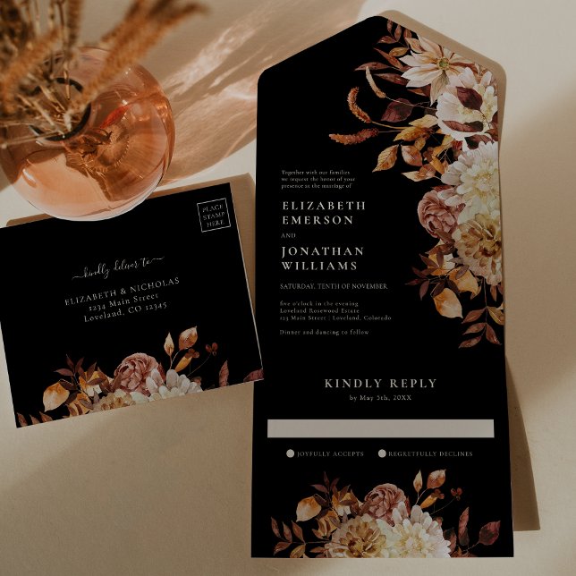 Convite de Casamento Botânico de Outono Tudo em Um (Fall Botanical Wedding All In One Invitation
)