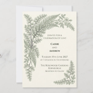 Convite de Casamento Botânico de Samambaia e Ginkg