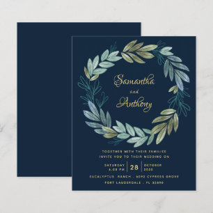 Convite de Casamento Botânico Dourado Marinho Orça