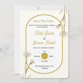 Convite de Casamento Botânico Dourado Minimalista 