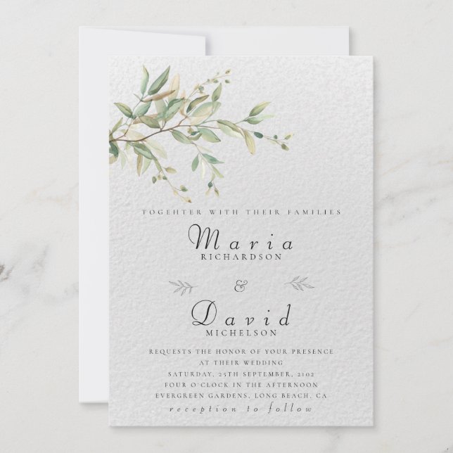 Convite de Casamento Botânico Elegância Verde (Frente)
