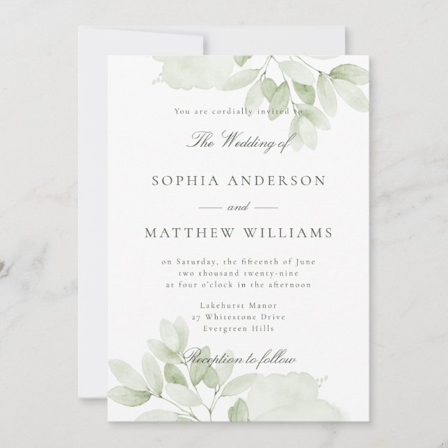 Convite de Casamento Botânico Elegância Verde (Frente)