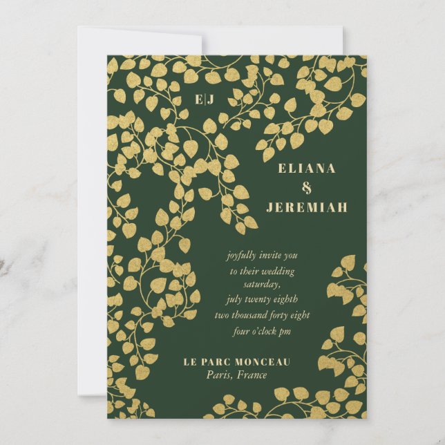 Convite de Casamento Botânico Elegância Verde (Frente)