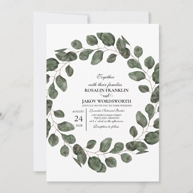 Convite de casamento botânico Elegant Greenery (Frente)