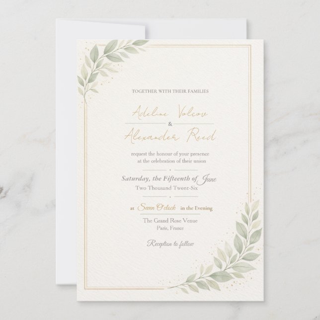 Convite de Casamento Botânico Elegante (Frente)