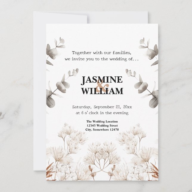 Convite de Casamento Botânico Elegante (Frente)