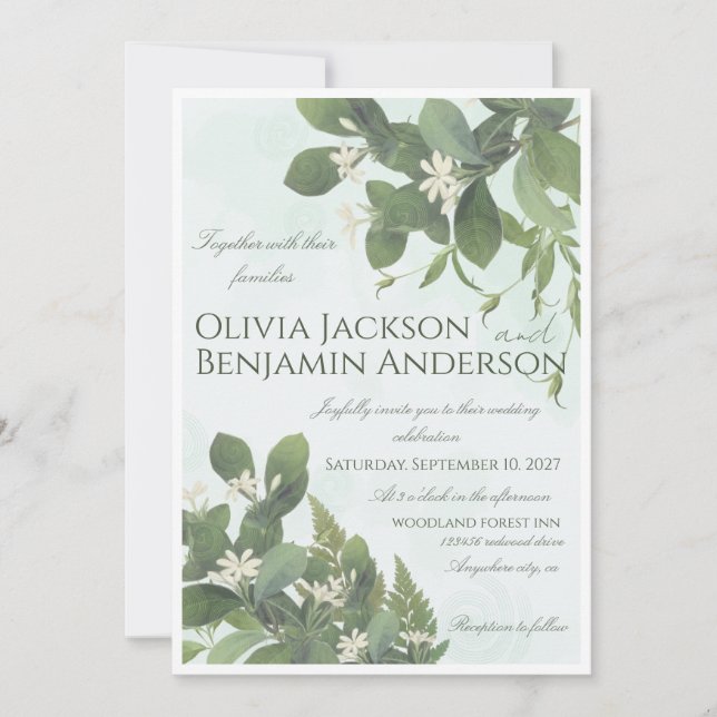 Convite de Casamento Botânico Elegante Desenhado à (Frente)