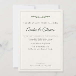 Convite de Casamento Botânico Elegante em Sage Ver