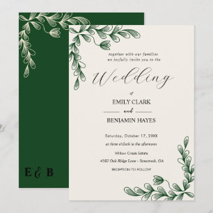 Convite de Casamento Botânico Elegante em Verde Sá