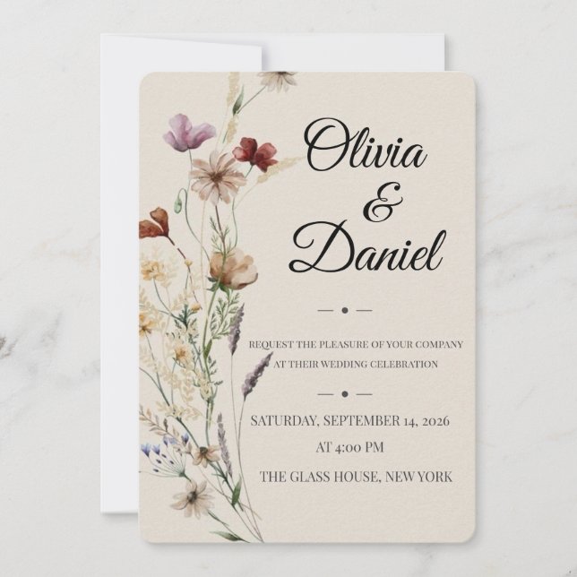 Convite de Casamento Botânico Elegante | Romântico (Frente)