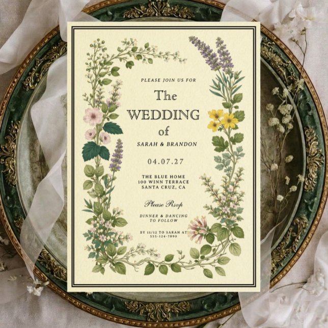 Convite de Casamento Botânico Elegante Vintage (Criador carregado)