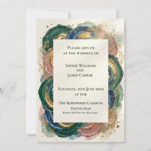 Convite de Casamento Botânico em Aquarela Azul Cin