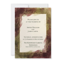Convite de Casamento Botânico em Aquarela Burgundy