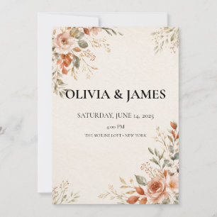 Convite de Casamento Botânico em Aquarela Editável