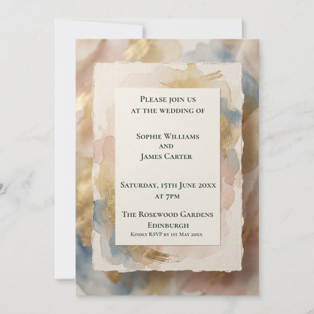 Convite de Casamento Botânico em Aquarela Pêssego (Frente)