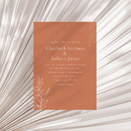 Convite de Casamento Botânico em Terracota Escura