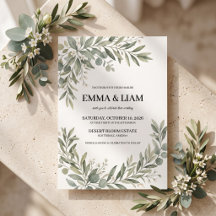 Convite de Casamento Botânico em Verde Salvia | El