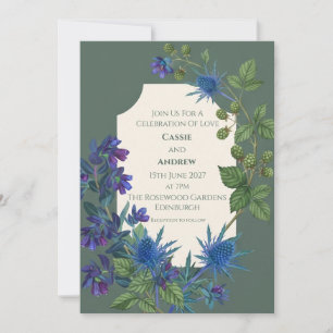 Convite de Casamento Botânico Escocês Blue Thistle