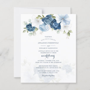 Convite de casamento Botânico Floral Azul Dusty