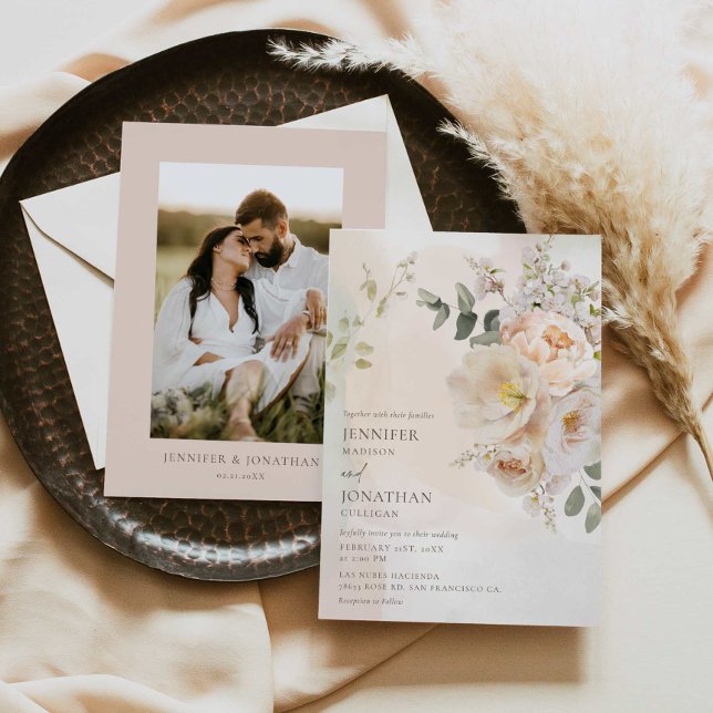 Convite De Casamento Botânico Floral Elegante (Criador carregado)