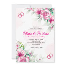 Convite de Casamento Botânico Floral Rosa Fúcsia L