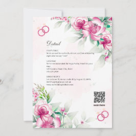 Convite de Casamento Botânico Floral Rosa Fúcsia L