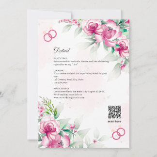 Convite de Casamento Botânico Floral Rosa Fúcsia L