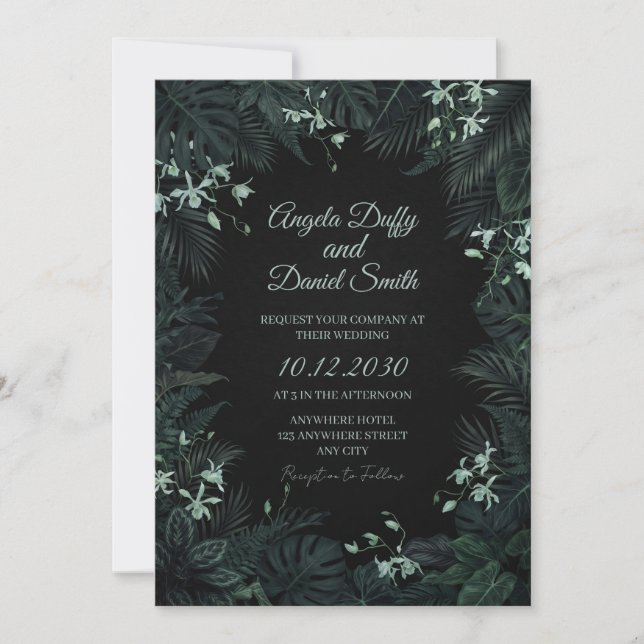 Convite de Casamento Botânico Floresta Escura (Frente)