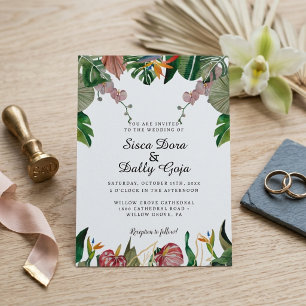 Convite de Casamento Botânico Folhas de Aquarela T