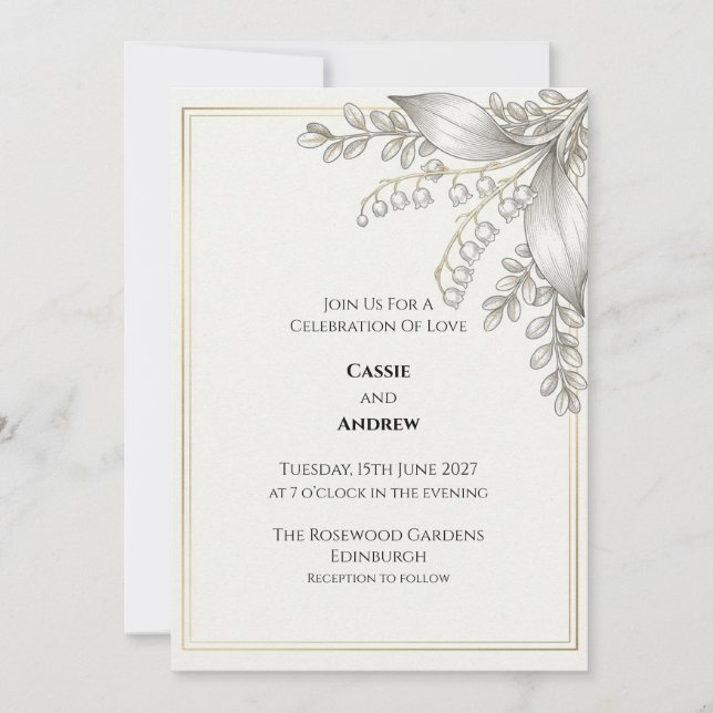 Convite de Casamento Botânico Lírio do Vale (Frente)
