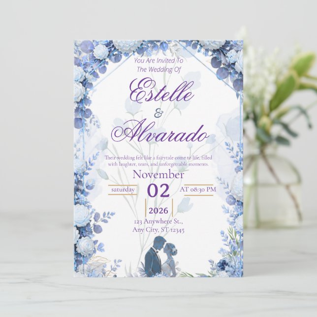 Convite de Casamento Botânico Luxuoso (Em pé/Frente)