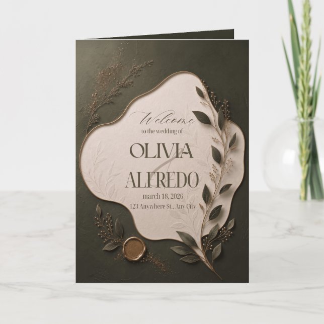 Convite de Casamento Botânico Luxuoso | Verde Eleg (Frente)